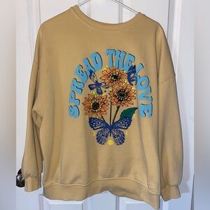 Primary Buttery Yellow Sweatshirt with Sunflower and Butterfly Design - Size M